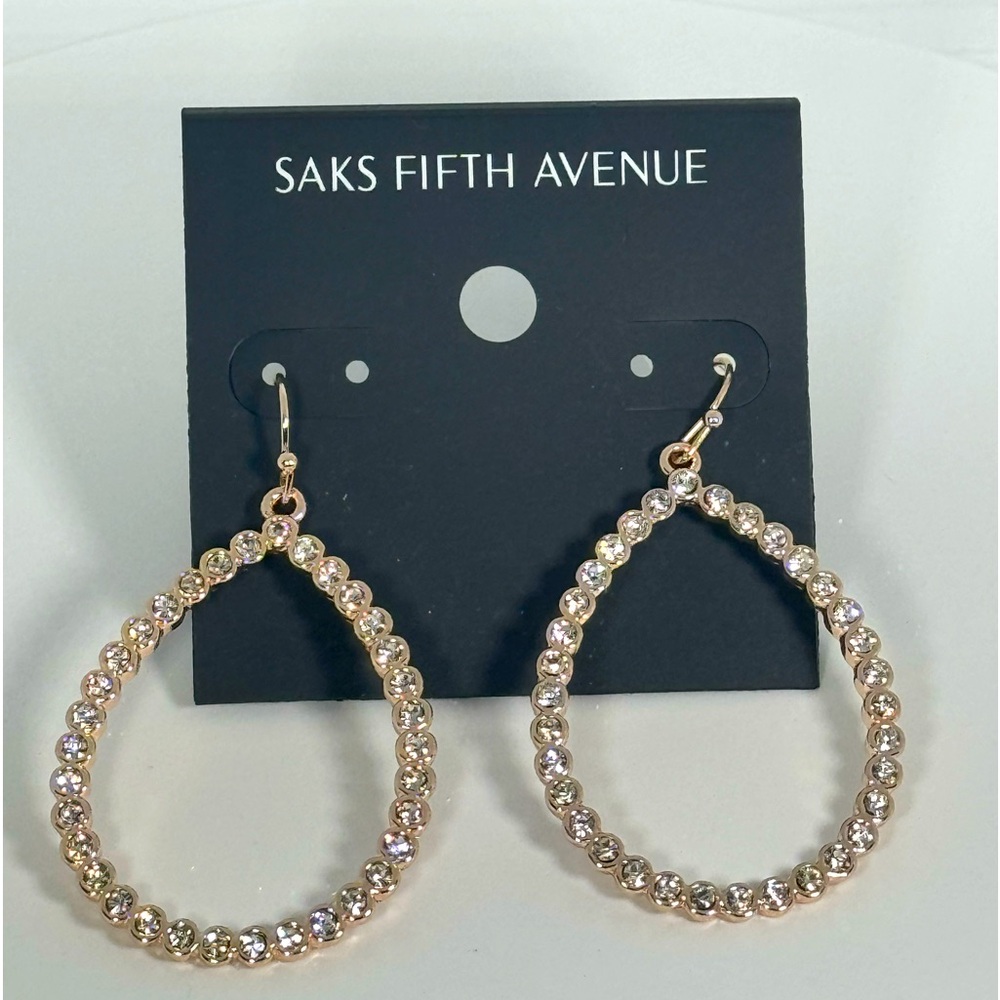 Saks Fifth Avenue Gold Tone Hook Drop Crystal Oval Hoop